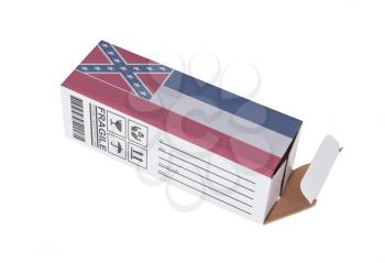 Concept of export, opened paper box - Product of Mississippi