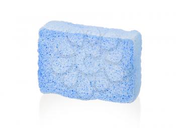 Simple old blue sponge isolated on white