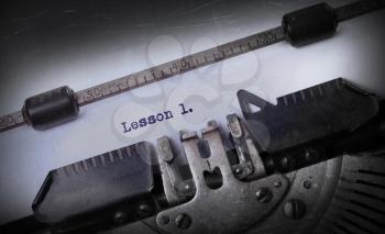 Vintage inscription made by old typewriter, Lesson 1