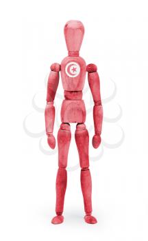Wood figure mannequin with flag bodypaint on white background - Tunisia