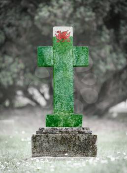 Old weathered gravestone in the cemetery - Wales