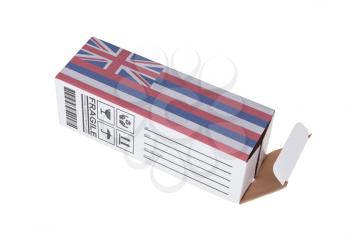 Concept of export, opened paper box - Product of Hawaii