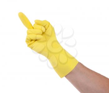 Yellow glove middle finger - isolated on white