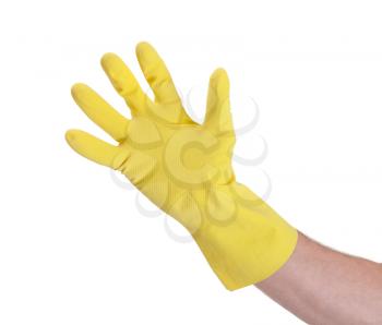 Latex glove for cleaning on hand - isolated on white