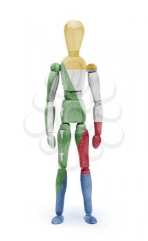 Wood figure mannequin with flag bodypaint on white background - Comoros
