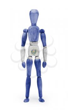 Wood figure mannequin with flag bodypaint on white background - El Salvador