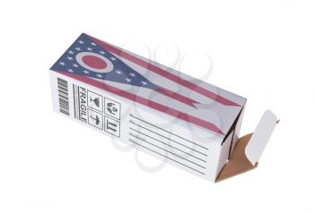 Concept of export, opened paper box - Product of Ohio