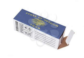 Concept of export, opened paper box - Product of Oregon