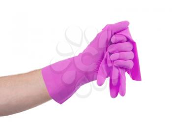 Hand in rubber glove, ready for cleaning - isolated