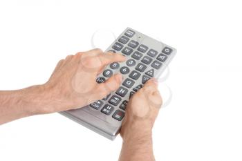 Media conceptual image - Unusual large remote control, isolated on white