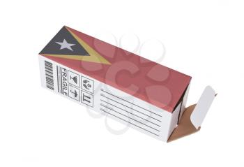 Concept of export, opened paper box - Product of East Timor