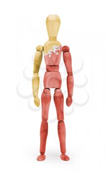 Wood figure mannequin with flag bodypaint on white background - Bhutan