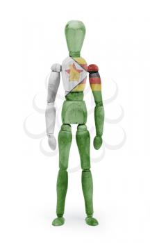 Wood figure mannequin with flag bodypaint on white background - Zimbabwe