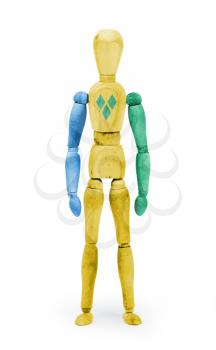 Wood figure mannequin with flag bodypaint on white background - Saint Vincent and the Grenadines