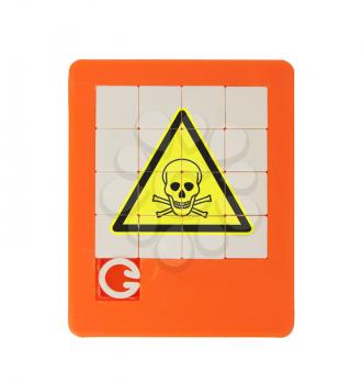 Old puzzle slide game, isolated on white - poisonous (danger) symbol