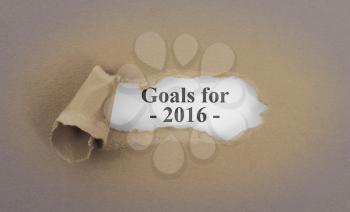 Text appearing behind torn brown envelop - Goals for 2016