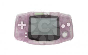 Old dirty portable game console with a small screen, isolated on white - Pink