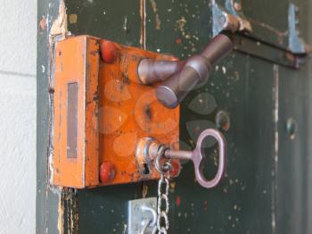 Old lock in a prison, selective focus