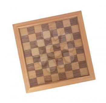 Empty wood chessboard isolated on a white background
