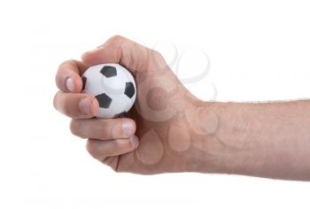 Hands with soccer ball, isolated on white