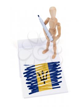 Wooden mannequin made a drawing of a flag - Barbados