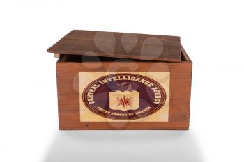 Wooden crate isolated on a white background, product of the CIA
