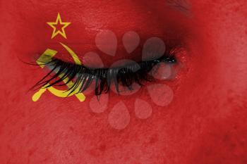 Women eye, close-up, tear, flag of the USSR