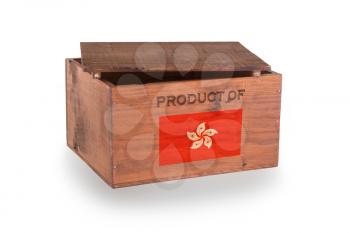 Wooden crate isolated on a white background, product of Hong Kong