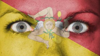 Women eye, close-up, eyes wide open, flag of Sicily