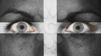 Women eye, close-up, eyes wide open, flag of Cornwall