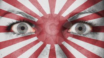 Women eye, close-up, eyes wide open, flag of Japan