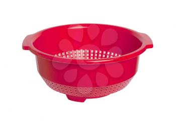 Red empty colander isolated over white background