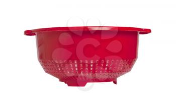 Red empty colander isolated over white background