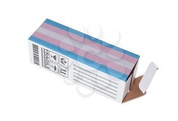 Concept of export, opened paper box - Product of Trans Pride