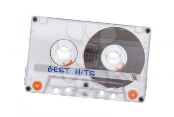 Vintage audio cassette tape, isolated on white background, Greatest hits