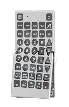 Broken old remote control tv, isolated on white background