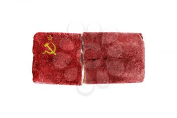 Rough broken brick, isolated on white background, flag of USSR