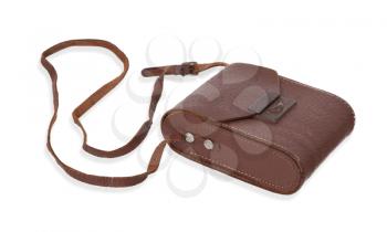 Old brown leather bag or case on a white background