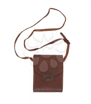 Old brown leather bag or case on a white background