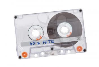 Vintage audio cassette tape, isolated on white background, best of the 60's