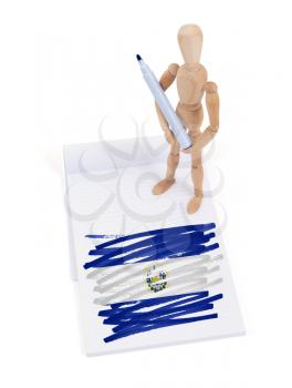 Wooden mannequin made a drawing of a flag - El Salvador