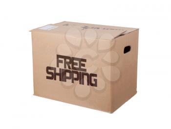 Closed cardboard box, isolated on a white background, free shipping