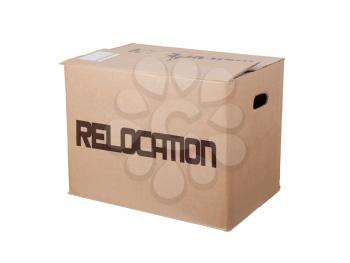 Closed cardboard box, isolated on a white background, relocation