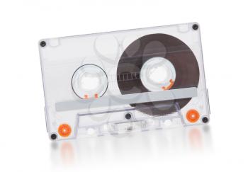 Vintage audio cassette tape, isolated on white background
