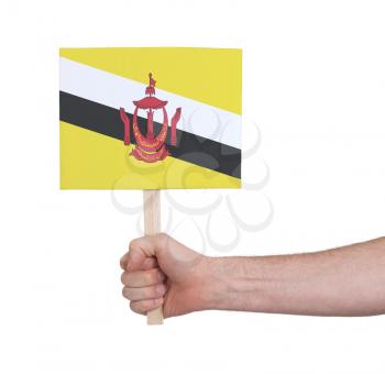 Hand holding small card, isolated on white - Flag of Brunei