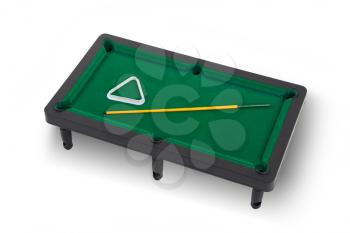 Miniature billiard table on a white background