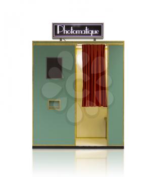Vintage style photo booth vending machine on a white background with clipping path