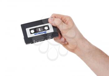 Vintage audio cassette tape, isolated on white background, recordings