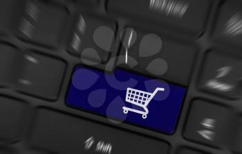 E-commerce and online shopping concept with basket icon and symbol on a computer keyboard for Internet website and on line business