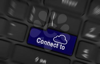 Blue computer key - connect to the cloud